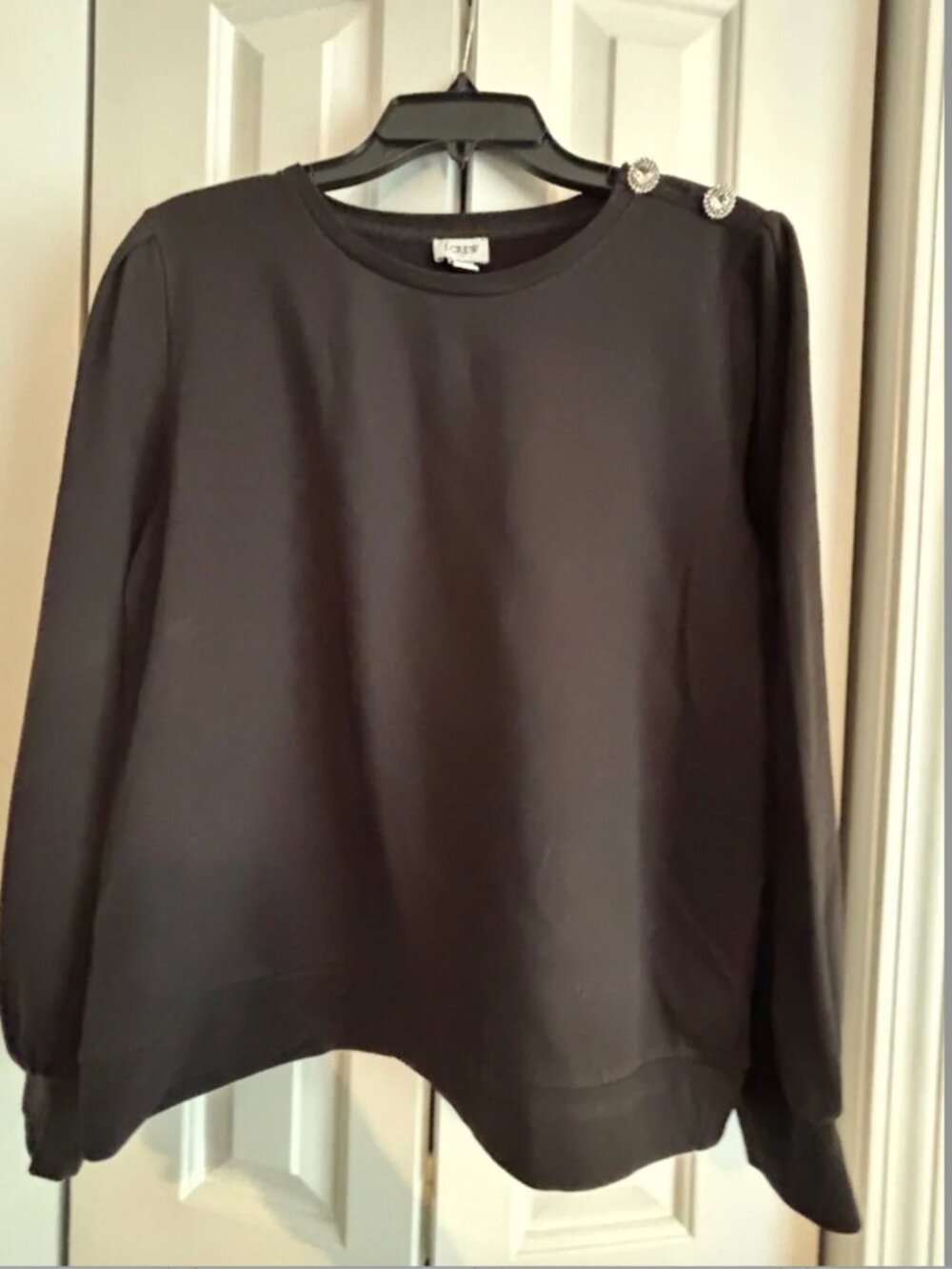 J.Crew Black Jeweled Shoulder Sweatshirt XL Embellished Pullover - Picture 2 of 8
